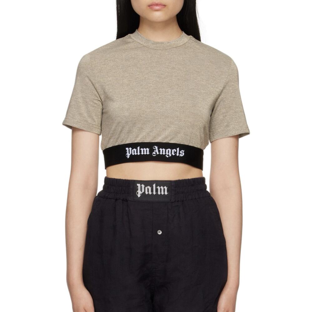 Palm Angels Classic Logo Tape Crop Tee Gold Womenโs Size S